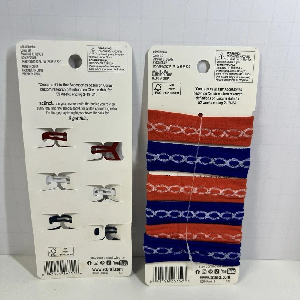 Scunci Patriotic Hair Clip Bundle 4th July Stars Ponytailers‎ New Red White Blue